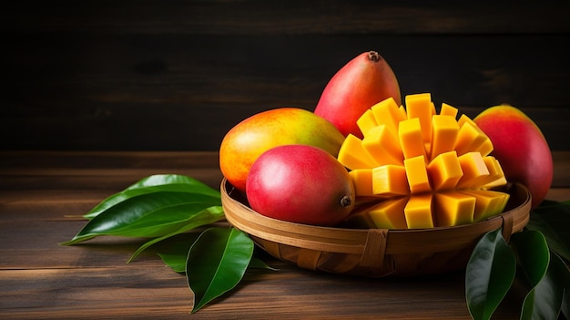 Foto mangos dulces deliciosos frescos sobre fondo de madera