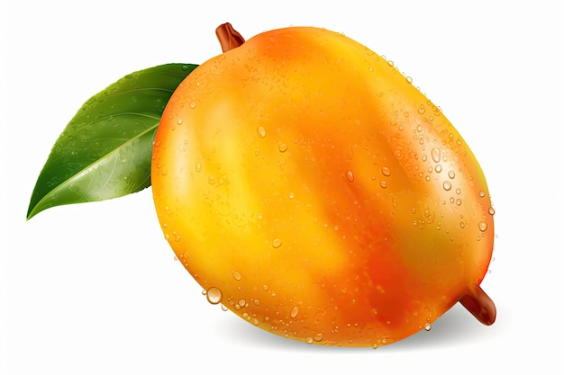 Mangos dulces frescos y deliciosos con gotas de agua aisladas en un fondo blanco IA generativa