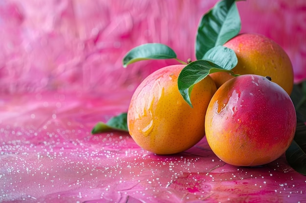 Foto mangos frescos sobre un fondo rosado