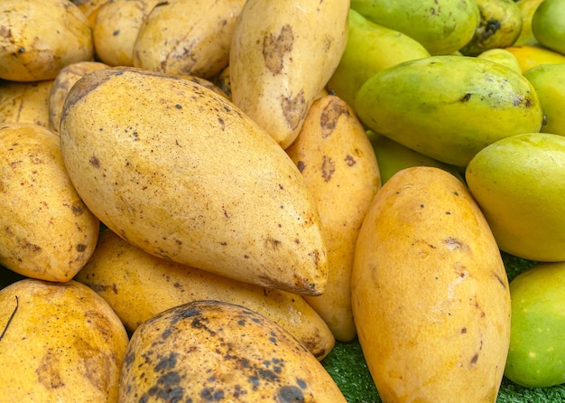 Mangos maduros en un puesto de frutas