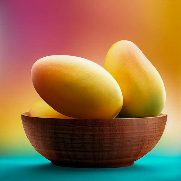 mangos realistische Schüssel mit buntem Hintergrund