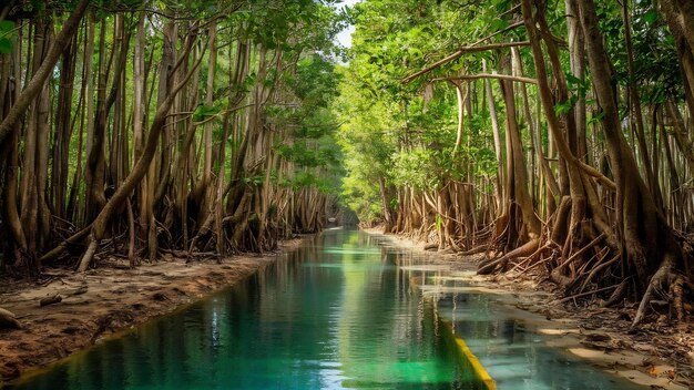 Foto mangueira e canal de riacho de água cristalina em tha pom klong song nam mangueira pântano krabi thai