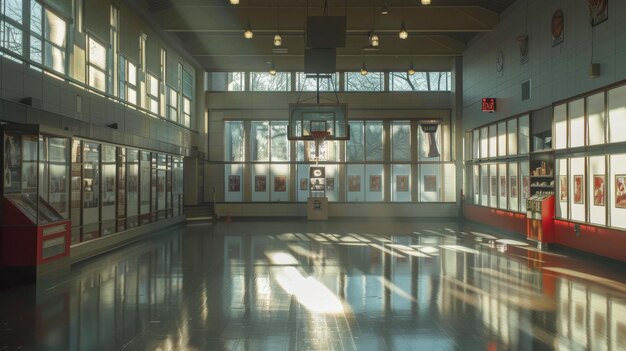 Foto manhã ensolarada no hall da fama do basquetebol com lembranças históricas