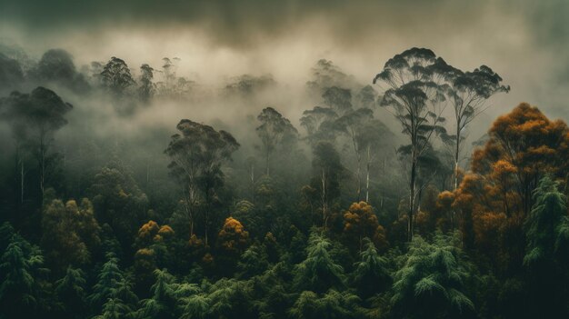 Foto manhã nebulosa na floresta australiana criado com ia