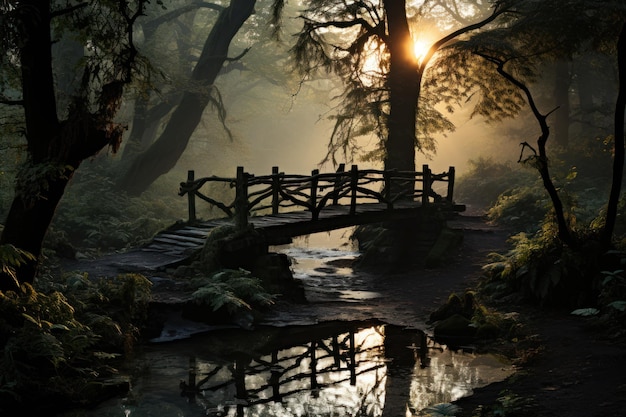 manhã névoa tranquilo riacho e floresta amanhecer bela imagem nascer do sol