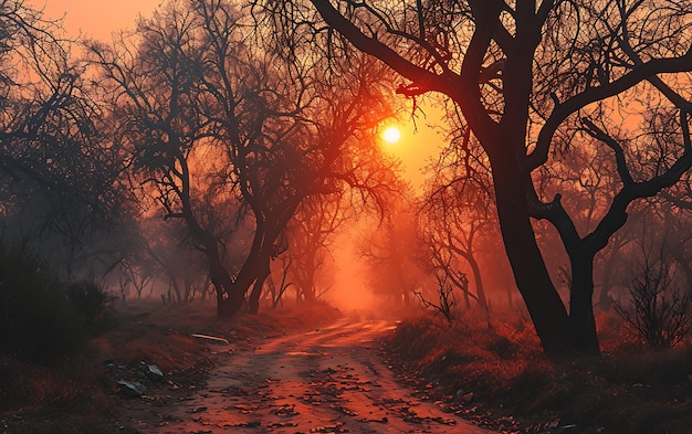 Manhãs de Inverno em campos e vinhas com o sol a nascer das suas cinzas