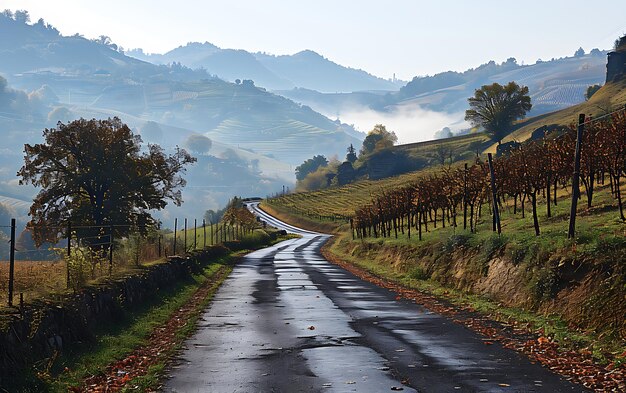 Foto manhãs de inverno em campos e vinhas com o sol a nascer das suas cinzas