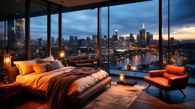 Manhattan nights urban skyline com arranha-céus, rio e paisagem urbana iluminada na cidade de nova york