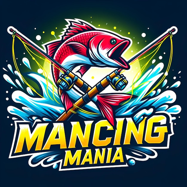 Manía del logotipo con vector de pescado rojo