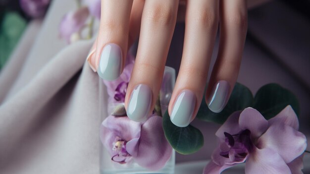 Manicura de esmalte de uñas perfecta en los dedos de la mujer IA generativa