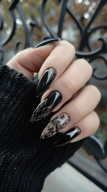 Manicura gótica atractivo oscuro elegancia en las sombras