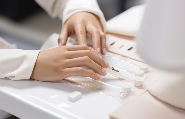 Foto manicurista haciendo manicura en un salón de belleza