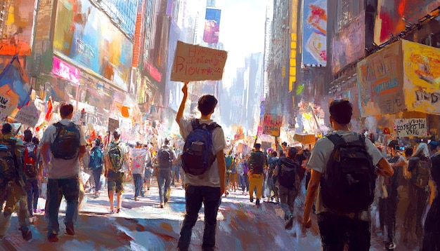 Manifestantes em apoio aos direitos humanos