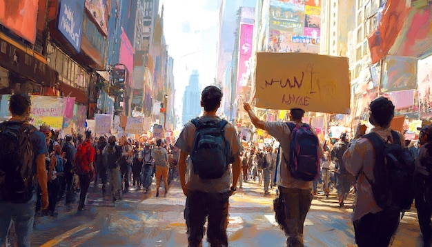 Manifestantes em apoio aos direitos humanos