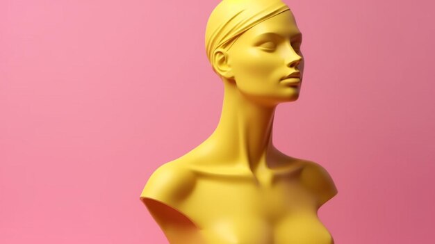 Foto un maniquí amarillo con un maniquí amarillo sobre un fondo rosa.