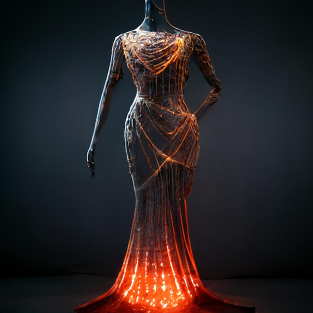 Maniquí Arafed con luces brillantes en un cuarto oscuro ai generativo