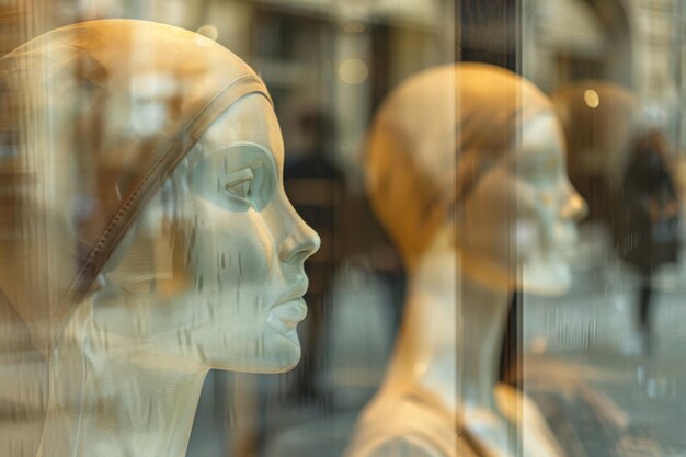 Foto un maniquí con una cabeza y un cuello que dice 