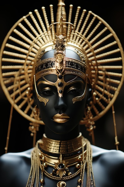 un maniquí con una máscara de oro y negro