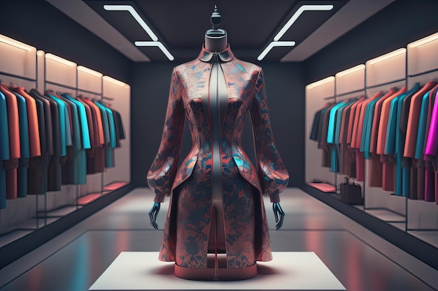 Maniquí de moda futurista en la tienda ai generativo