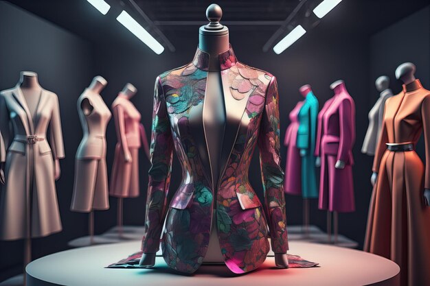 Maniquí de moda futurista en la tienda ai generativo