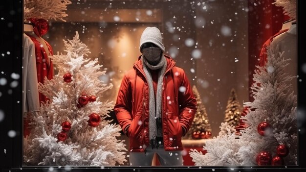 Foto un maniquí en una ventana festiva de navidad