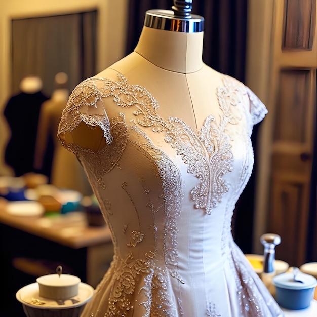 Un maniquí con un vestido que dice 'te amo'