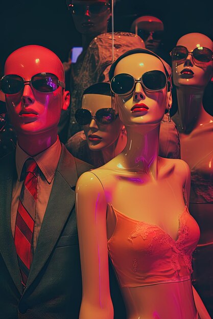 maniquíes con un vestido y gafas de sol en exhibición