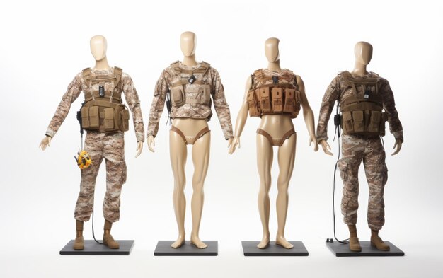 Foto maniquines con uniformes militares