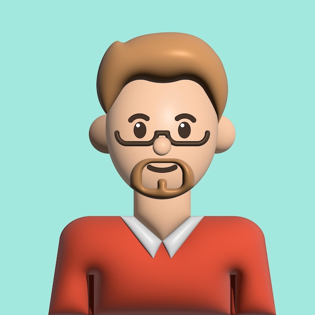 Mann Arbeiter 3D-Illustration Porträt Charakter mit Brille