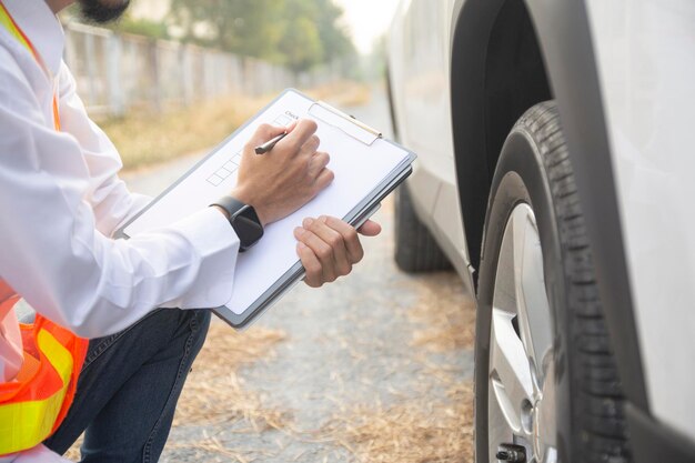 Foto mann arbeitet an einem auto