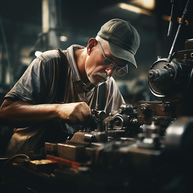 Mann arbeitet mit Metall in einer Hydraulikfabrik