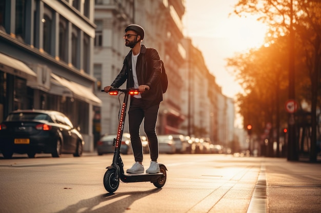 Mann auf einem umweltfreundlichen Roller mit generativer KI