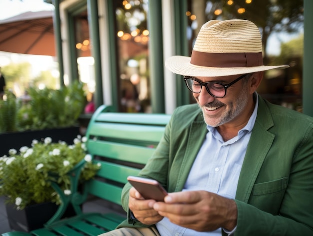 Mann aus Kolumbien nutzt Smartphone für Online-Kommunikation