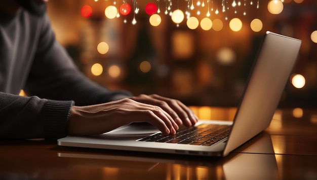 Mann benutzt Laptop am Tisch im Café