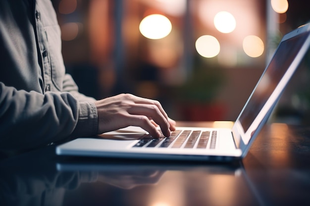 Mann benutzt Laptop nachts im Café