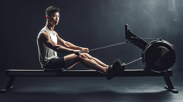 Mann benutzt Rudergerät in einem Fitnessstudio. Generative KI