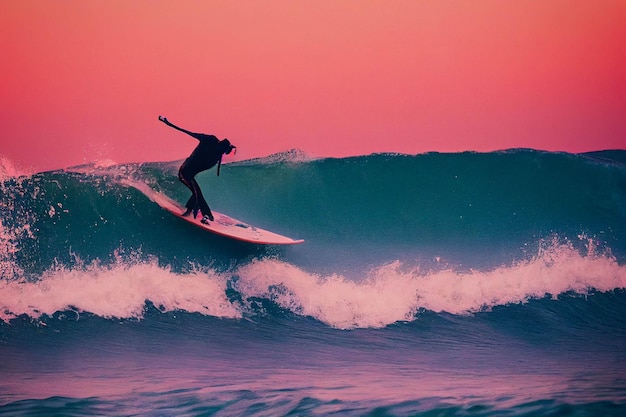 Mann, der auf einer Welle auf einem Surfbrett reitet, generative KI
