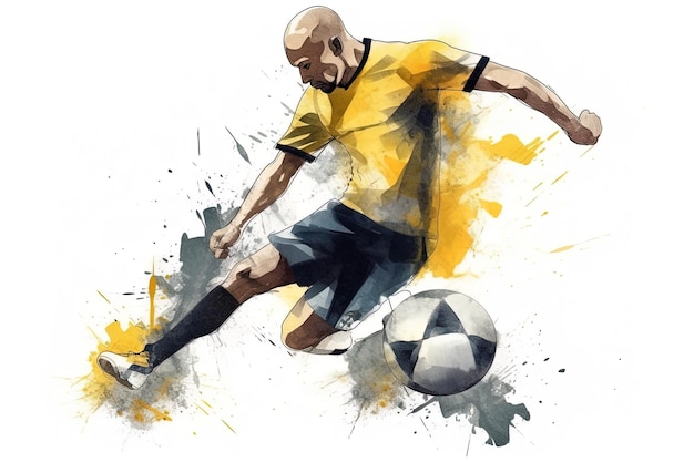 Mann, der Fußball praktiziert Porträt eines professionellen Fußballspielers Aquarellmalerei