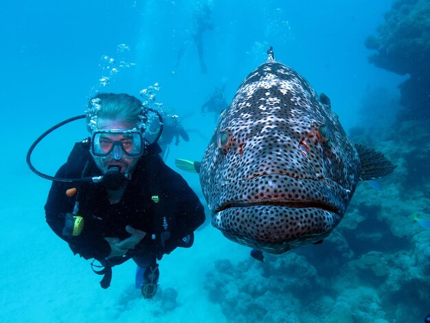 Foto mann, der im meer schwimmt