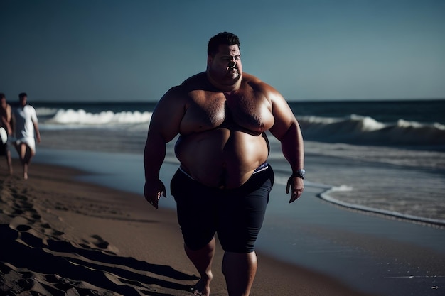 Mann, der tagsüber am Strand spaziert Generative KI