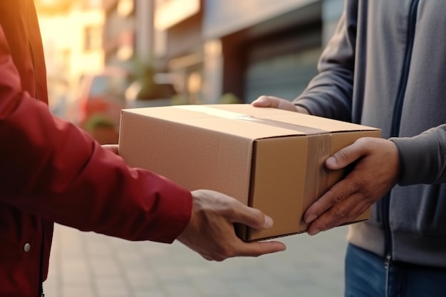 Mann erhält Paket vom Zusteller