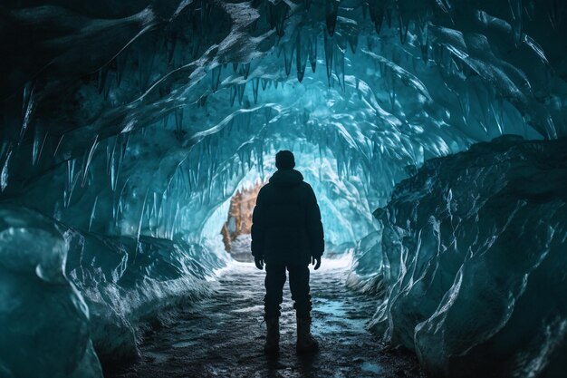 Mann erkundet eine erstaunliche Gletscherhöhle in Island