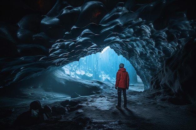 Mann erkundet eine erstaunliche Gletscherhöhle in Island