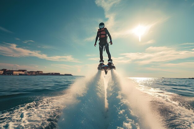 Mann fliegt auf einem Jetski