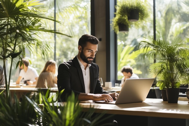 Mann, Geschäftsmann, Computer, Laptop, Geschäft, lächelnd, Büro