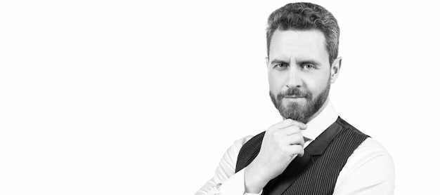 Foto mann gesicht portrait banner mit kopie raum lächelnder eleganter mann mit bart isoliert auf weißem hintergrund business casual