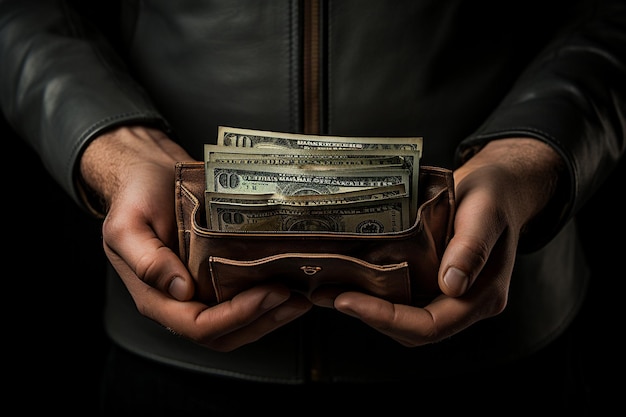 Mann hält eine Brieftasche mit Geld darin Generative von Ai
