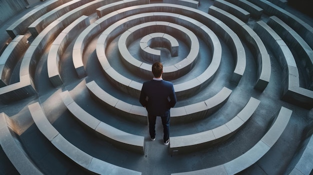 Foto mann im anzug steht im labyrinth