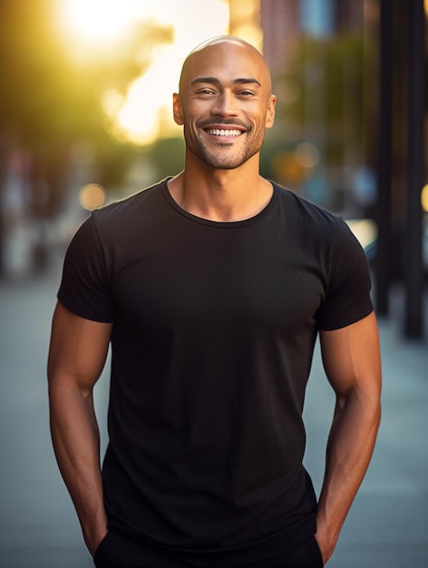 Foto mann im leeren schwarzen t-shirt-modell