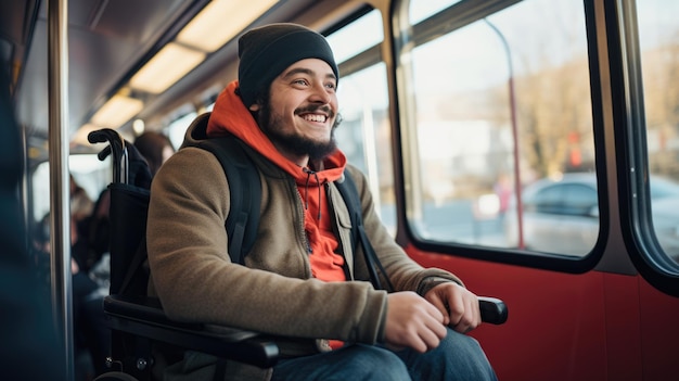 Mann im Rollstuhl fährt mit öffentlichen Verkehrsmitteln